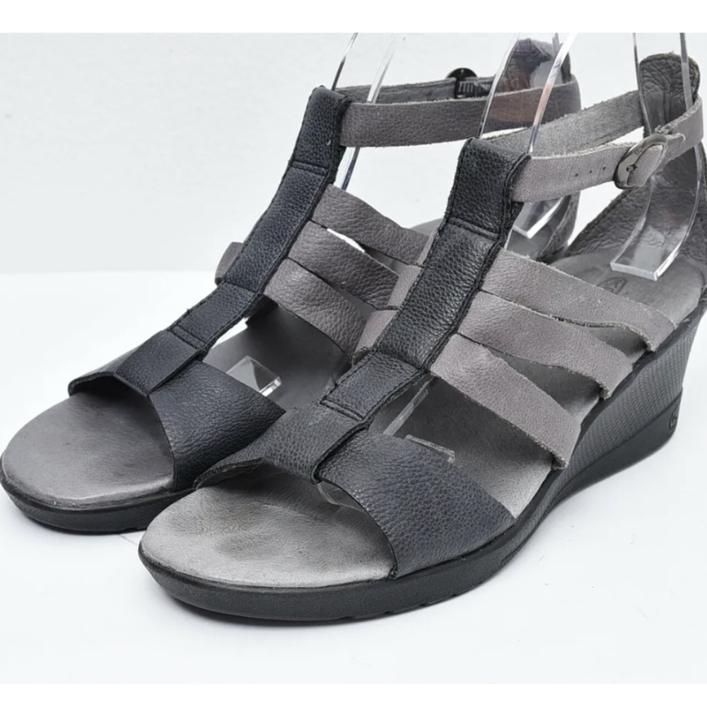 Keen Victoria Leather Wedge Sandals size 9.5 women gray leather